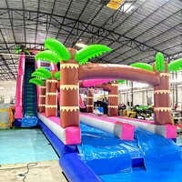 Perosotan Air Tiup Logo Kustom dengan Kolam, Perosotan Raksasa PVC Komersial untuk Anak-anak dan Dewasa, Taman Air, Resor, Luar Ruangan