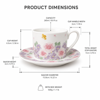 Ensemble tasse à café et soucoupe en céramique avec motif floral en relief, 260 ml, tasse à thé de l'après-midi avec soucoupe pour la maison, cadeau