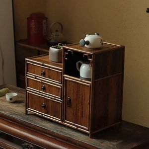 ตู้เก็บชาไม้ไผ่ลายปะติด พร้อมลิ้นชักและบานประตู สำหรับห้องชา - Product Image 1
