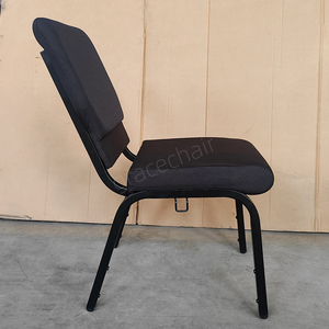 Chaise d'église en tissu noir avec dossier rembourré et structure en métal noir robuste pour auditorium, salle de conférence, lieu de culte - Product Image 6