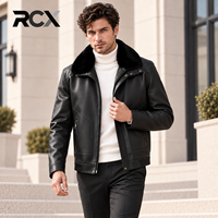 RCX |   Veste en cuir pour homme avec col en fausse fourrure de vison, coupe-vent d'hiver, style motard, poches zippées, personnalisable ODM OEM, vêtements d'extérieur en cuir pour homme