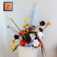 Vente en gros de compositions florales artificielles de luxe vintage, centre de table de mariage, décoration en soie avec calla, rose et delphinium