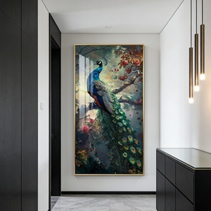 Cuadro Decorativo de Lujo con Estampado Animal para Colgar en la Pared, Decoración para Sala de Estar, Pintura de Cristal de Pavo Real con LED - Product Image 5