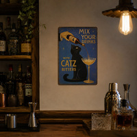 Plaque en métal vintage « Black Cat Cocktail Bitters », panneau amusant en métal, style rustique rétro pour cuisine, café, bar à domicile, décoration murale