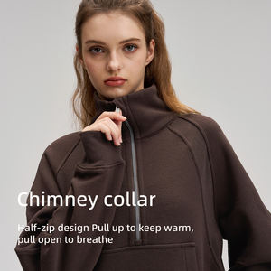 Chaqueta deportiva cortavientos para <span class=keywords><strong>mujer</strong></span>, forro polar grueso, media cremallera, holgada, para yoga y fitness, sudadera <span class=keywords><strong>de</strong></span> algodón con cuello alto tipo chimenea - Product Image 2
