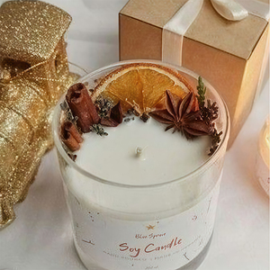 Bougie en verre de luxe Bougie de Noël d'aromathérapie à la cire de soja de qualité supérieure avec foin et citron séché pour la décoration intérieure - Product Image 3