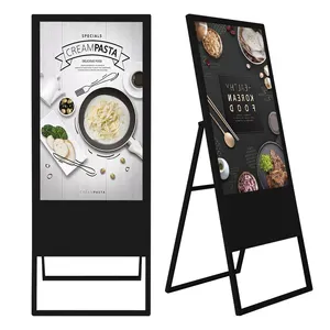 Pantalla de publicidad LCD móvil para interiores, quiosco portátil de señal digital independiente/red e-póster