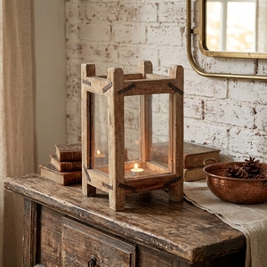Farol de Madera Rústico con Paneles de Vidrio, Portavelas Vintage Hecho a Mano, Soporte Cuadrado para Velas de Té, Decoración del Hogar, Estilo Rústico - Product Image 5