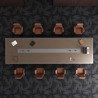 Table de conférence rectangulaire moderne, écologique et durable, en bois, pour salle de réunion, avec pieds en dalle et design panneau.