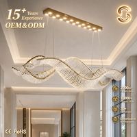 Lustre LED moderne incurvé suspendu Senfey, personnalisé, de luxe, avec ruban ondulé en cristal, hauteur réglable, pour hall d'hôtel