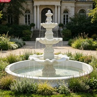 Fontaine d'eau classique YOUFINE à 3 niveaux en marbre blanc, sculptée à la main, pour aménagement paysager de complexe hôtelier