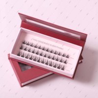 En gros, Cils en grappe DIY pré-collés auto-adhésifs, plus confortables, naturels, invisibles, effet œil de chat, rose, avec boîte personnalisée