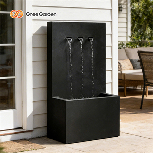 Gnee Garden Modern Rectangle Aluminum Outdoor <b>Waterfall</b> Fountain Weather Resistant Floor Mount Black Powder Coated Garden Decor - Product Image 2