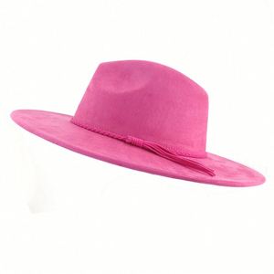 New Arrival Fashion Trendy 9.5cm Wide Brim Polyester Suede Fedora <b>Hats</b> <b>for</b> Hand Burnt Article - Product Image 5