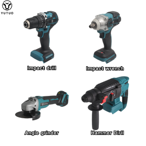 Set Professionale YUTUO 4 in 1 di Utensili Elettrici Senza Fili Brushless: Trapano a Percussione, Avvitatore, Martello, Smerigliatrice Angolare in Valigetta di Plastica - Product Image 2