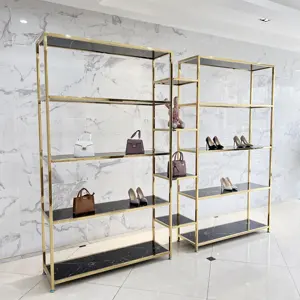 Gold Kleding Winkel Vitrinekast Sieraden Pruiken Display Stand Schoenenwinkel Plank Multi Layer Handtas Display Rack