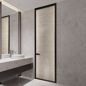 Porte <span class=keywords><strong>coulissante</strong></span> en verre moderne pour salle de bain, <span class=keywords><strong>avec</strong></span> structure en alliage d'aluminium, verre dépoli et <span class=keywords><strong>serrure</strong></span> à poignée - Product Image 1