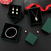 Kotak Perhiasan Kertas Bertekstur Garis Hijau Tua untuk Kalung, Cincin, Anting, dan Perhiasan Lainnya, Dilengkapi Tas Kertas, Kotak Hadiah Perhiasan Kecil