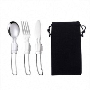 High Quality Collapsible Stainless Steel Camping Portable Set 3pcs Knife Fork Spoon Camping Dinnerware Set Tableware Set - Product Image 1