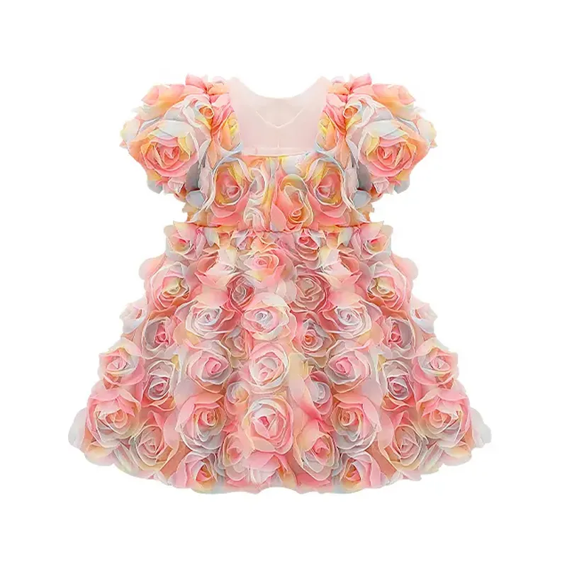 Fabrika özel yeni çocuk giyim bebek kız prenses çiçek elbise için bir yaşındaki doğum günü