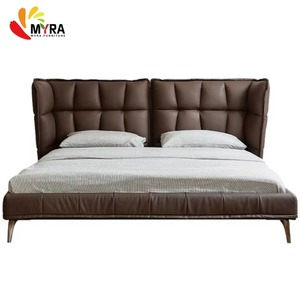Высококачественная современная кожаная деревянная мебель: роскошная кровать размера King Size с двойной обивкой - Product Image 4