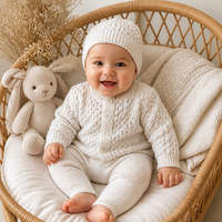 KAIYUE Neugeborenen Strick-Outfit-Set Strickjacke Hose Mütze Strukturiertes Strick-Babykleidungsset Baumwoll-Strampler Baby-Strampler Maßanfertigung