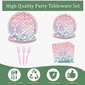 Lot de vaisselle et serviettes de fête Sirène en gros – Décorations de table Papier Vaisselle de <span class=keywords><strong>la</strong></span> <span class=keywords><strong>Petite</strong></span> Sirène pour <span class=keywords><strong>la</strong></span> Saint-Valentin et Diwali - Product Image 4