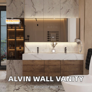 Mueble de Baño Moderno de Pared con Doble Lavabo, Gabinete con Espacio de Almacenamiento para Hotel u Hogar - Product Image 2