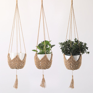 Panier suspendu pour plantes, fait main en macramé, porte-pot en corde, pour intérieur et extérieur, jardinière décorative ronde, artisanat de tissage - Product Image 1