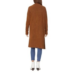 De las señoras de manga larga cintura bolsillos de parche hendidura lateral bajo caída de hombro <span class=keywords><strong>Cardigan</strong></span> delantera abierta - Product Image 3