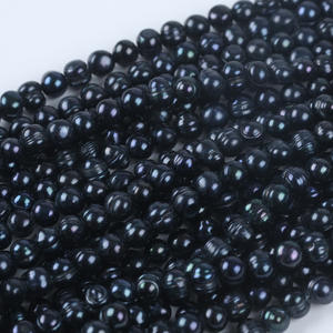 Vente directe du fabricant, perles de pomme de terre de 7-8 mm, perles d'eau douce naturelles, perles noires semi-finies pour la fabrication de bijoux en perles en vrac - Product Image 5
