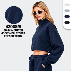 <span class=keywords><strong>Felpa</strong></span> da Donna di Alta Qualità <span class=keywords><strong>con</strong></span> Zip a un Quarto e Collo Alto, Personalizzabile <span class=keywords><strong>con</strong></span> Logo, Crop Top <span class=keywords><strong>con</strong></span> Tasche Laterali e Orlo <span class=keywords><strong>Elastico</strong></span> - Product Image 1