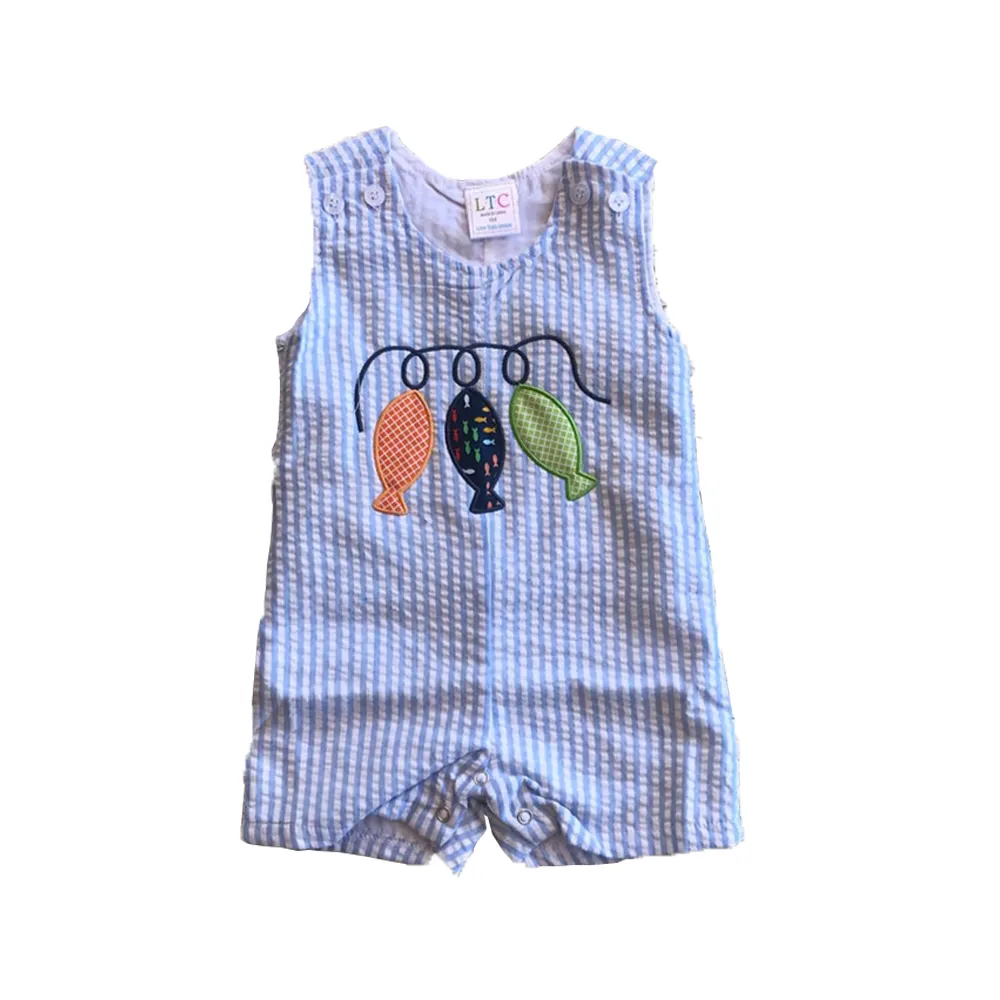 2020幼児服シアサッカー男の子ロンパースノースリーブ可愛い刺繍ベビーショートオール