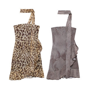 QSY 2025 2 Colorway M Lti Color Front R Ffle sin mangas Cas Al Fashion S Mmer Mini vestido Halter para mujer - Product Image 1