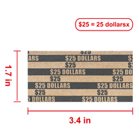 Enveloppes plates pré-imprimées en kraft pour pièces de monnaie en dollars, contiennent 25 pièces d'une valeur de 25 $, manchons à rayures noires pour l'enroulement des pièces de monnaie pour banque