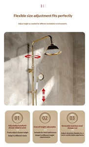 Ensemble <span class=keywords><strong>de</strong></span> <span class=keywords><strong>douche</strong></span> mural réglable en laiton doré, style français, luxe léger, mitigeur chaud/froid, effet pluie rétro, avec <span class=keywords><strong>barre</strong></span> coulissante, garantie 3 ans - Product Image 6