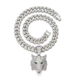 Hip-hop alliage <span class=keywords><strong>pas</strong></span> <span class=keywords><strong>cher</strong></span> glacé pavé diamant Rose oeil hommes crâne tête pendentif squelette pendentif collier pour hommes - Product Image 4