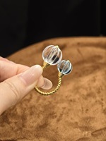 Bague ouverte en cristal vintage en forme de citrouille, avec améthyste et citrine, double perles, en métal doré et quartz blanc, bijoux de créateur, vente en gros