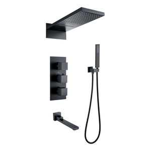 Luxury 59-1 Brass Black Waterfall <b>Shower</b> <b>Rainfall</b> <b>Shower</b> Set Villa Hotel Rain Bathroom Concealed <b>Shower</b> Mixer - Product Image 1