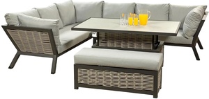 Conjunto de muebles de jardín de ratán para exteriores de cuatro piezas marco de <span class=keywords><strong>aluminio</strong></span> estilo ocio en forma de L de esquina de Color gris duradero de alta calidad - Product Image 3