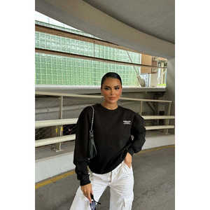 Sudadera con Capucha Negra para Mujer, con Estampado de Dibujos Animados y Letras en la Espalda, Diseño con Cierre, Estilo Invernal - Product Image 3