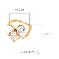 Einzigartiger Zirkon-Edelstahl-Mode-Ring im asymmetrischen offenen Stil mit glänzenden quadratischen und tropfenförmigen Einsätzen