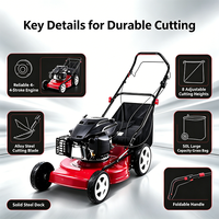 Tondeuse à gazon à essence 7HP 173CC, moteur 4 temps, autopropulsée, coupe-herbe à essence, bac de 50L, plateau en acier durable, outil de jardin