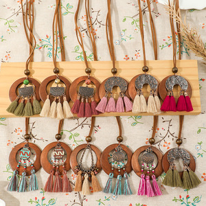 Boho Wooden Tassel <b>Necklace</b> <b>Statement</b> Jewelry Women's Fashion Beaded <b>Necklaces</b> 2024 - Product Image 1