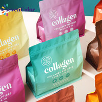 Sacs d'emballage alimentaire en plastique refermable à fond plat avec impression personnalisée pour les compléments alimentaires en poudre de collagène