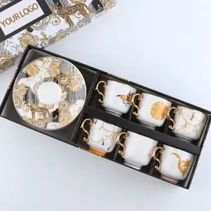 Ceramic Cups Set of 6 Luxury Square Saucer Gift Box Reusable Custom Wholesale Supplier for Home Porcelain Turkish Coffee Cups