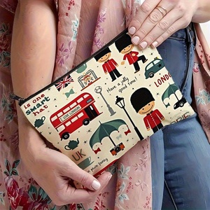 Fashion London-Themed Cartoon Print Canvas <strong>Makeup</strong> Bag-Cute Multifunctional Zipper Pouch <strong>for</strong> Women Jewelry <strong>Storage</strong> - Product Image 3