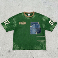 T-shirts en coton pour hommes, style streetwear, printemps, fabrication artisanale, impression numérique personnalisée, délavé à l'acide, patchwork, broderie