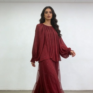 OUDINA <span class=keywords><strong>Blusa</strong></span> Elegante alla Moda, Casual, a Maniche Lunghe, Collo Tondo, Plissettata, con Strass, <span class=keywords><strong>Taglie</strong></span> Grandi per <span class=keywords><strong>Donna</strong></span> - Product Image 2