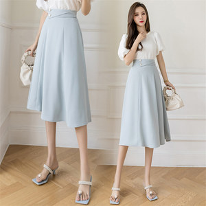 2023 Factory Direct High Waist <span class=keywords><strong>Botton</strong></span> Damen röcke Elegante einfarbige formelle lange Röcke für Frauen - Product Image 3